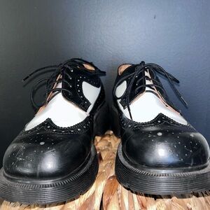 Rare vintage 90s Doc Martens black-and-white two-tone tuxedo wing tip platforms